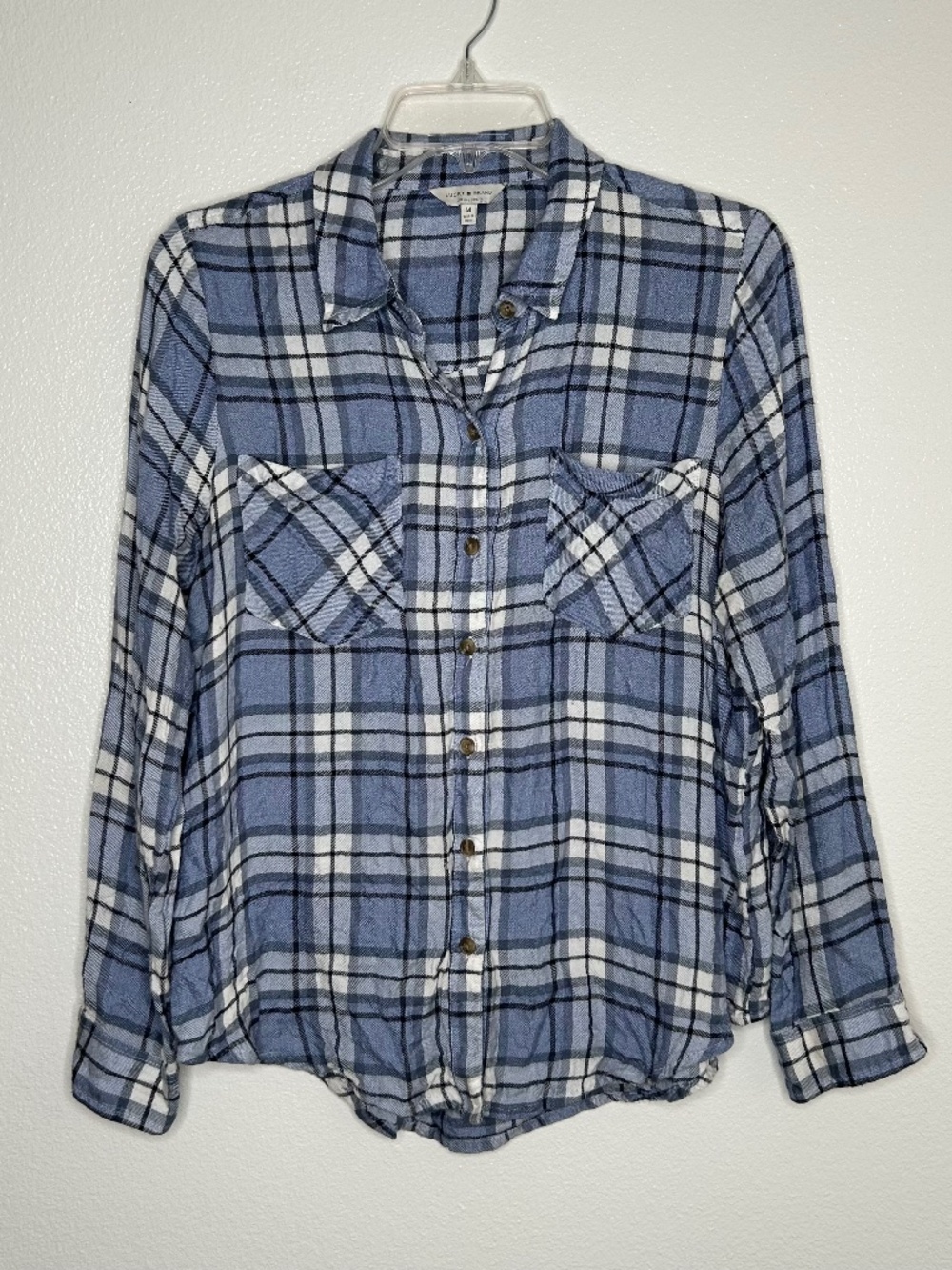 Lucky Brand Womens Blue Plaid Button-Up Long Sleeve Shirt Size M